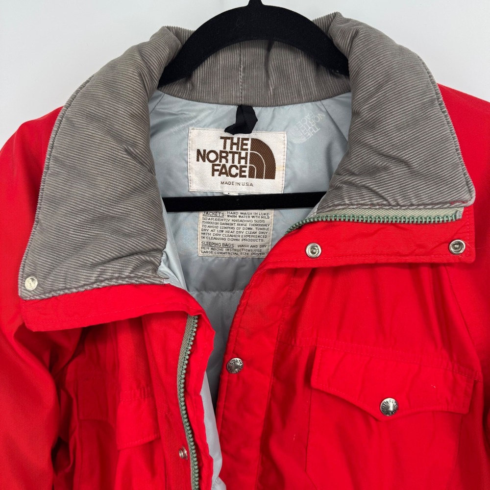 VTG 70's The North Face Brown Label Red Down Puffer Parka Jacket Mens L Made USA - Picture 5 of 12